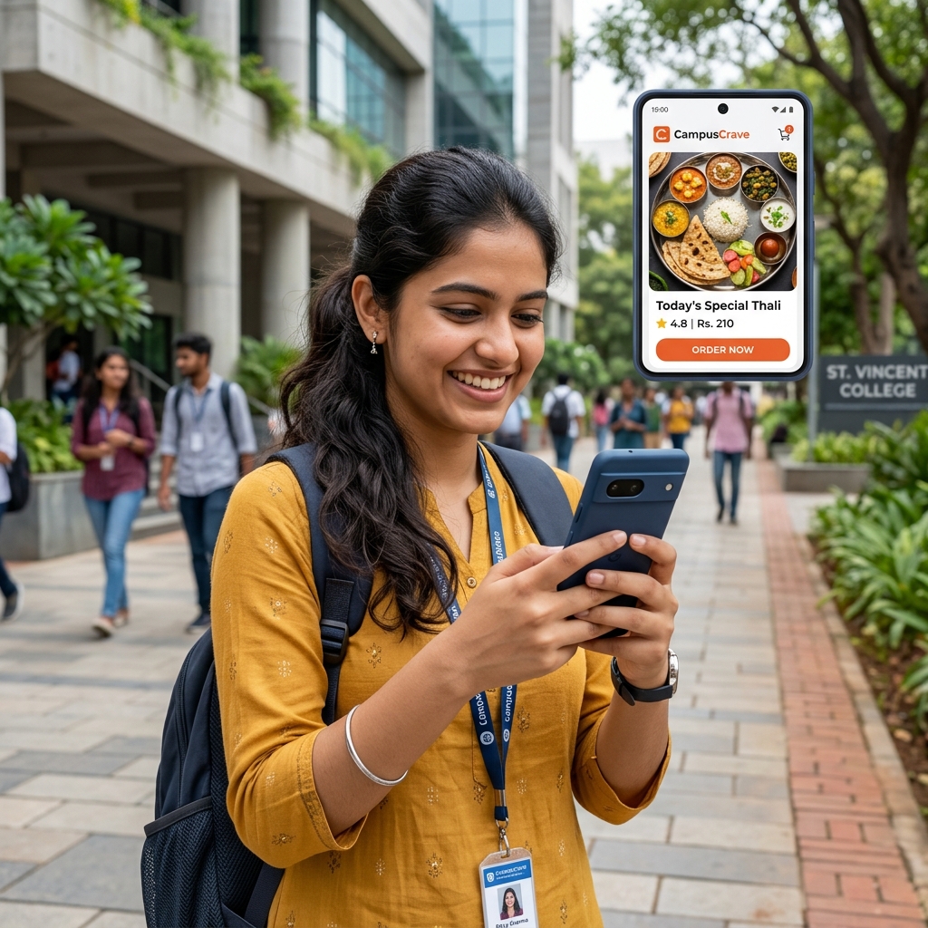 Student looking at ThaliDekho app